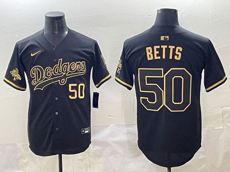 Men 2025 Los Angeles Dodgers #50 Betts Black Gold Five generations Nike MLB Jersey style 2->los angeles dodgers->MLB Jersey